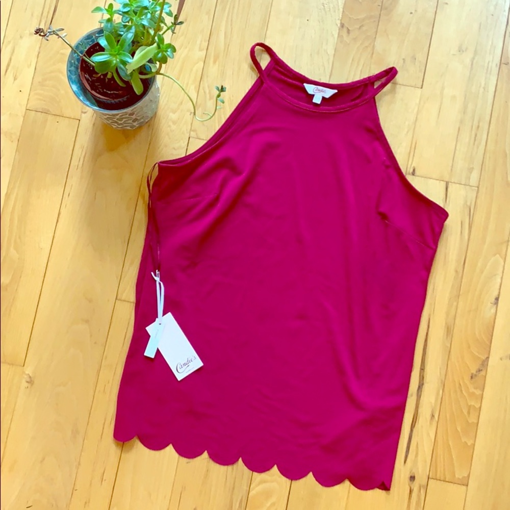 Candie’s Scalloped Halter Top in Beet Red